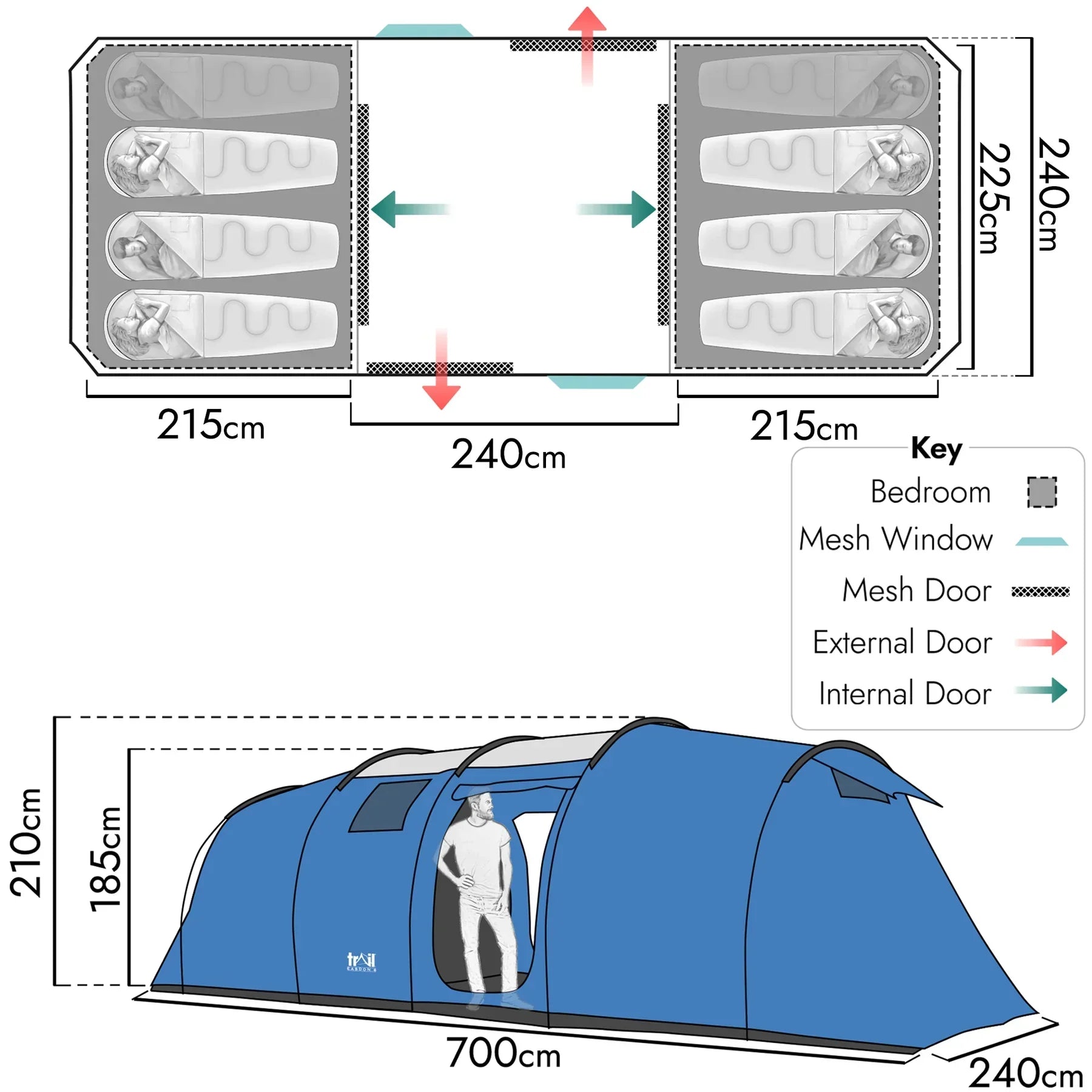 6 Person Waterproof Family Camping Tent with Darkened Bedrooms