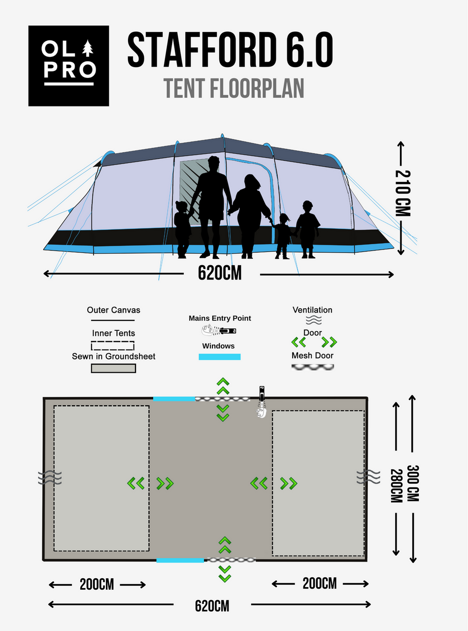 Spacious 6-Person Family Camping Tent with Blackout Bedrooms