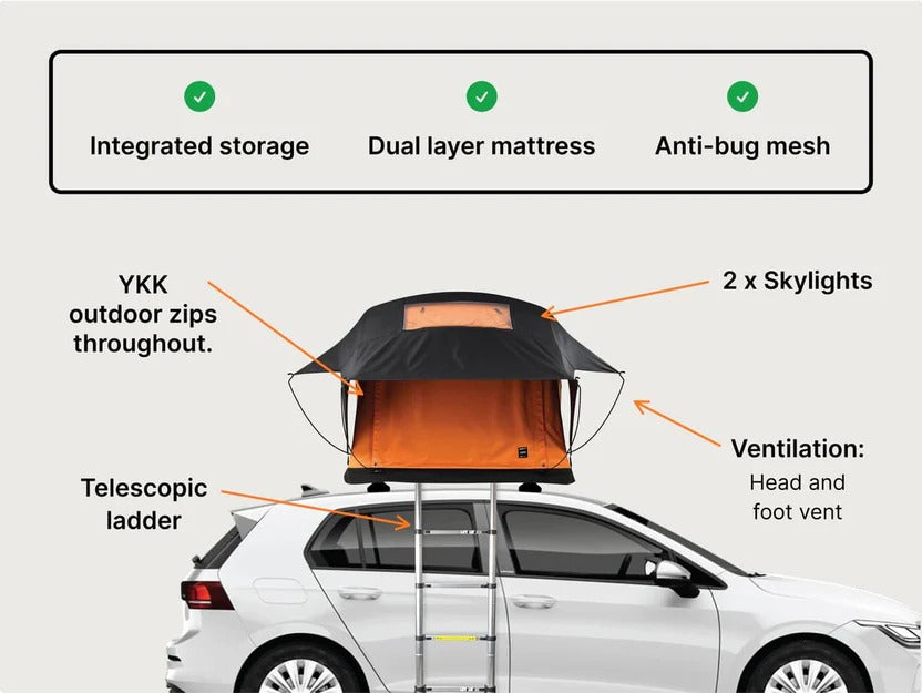 Compact 2-Person Roof Top Tent - Lightweight Car Camping Gear